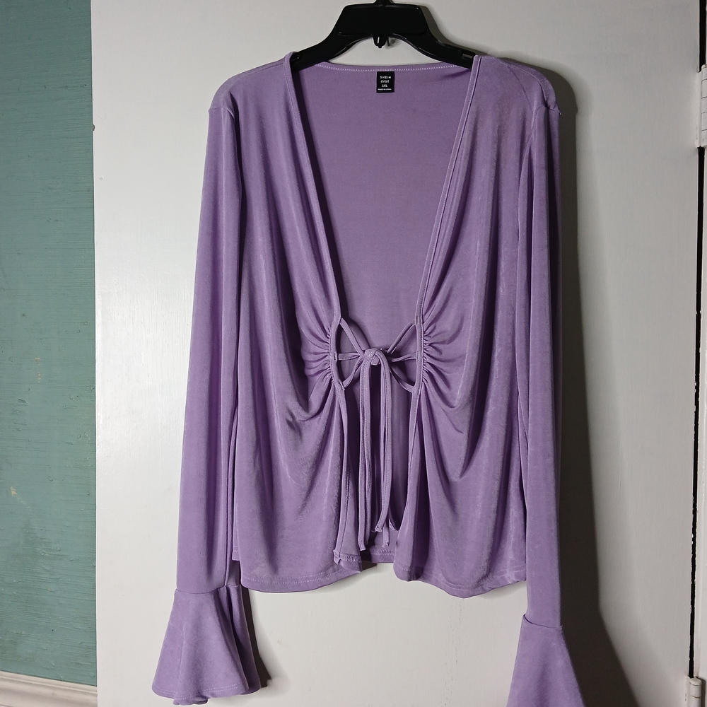 Lavender Tie-Front Bell Sleeve Top